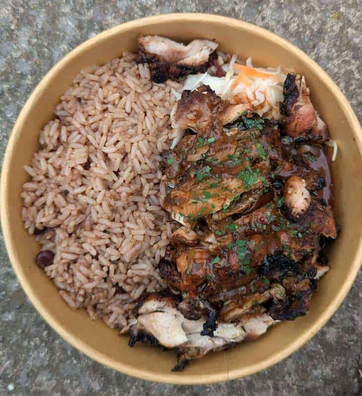 A loaded jerk chicken burrito bowl from The Jerk Pit at Seaham Food Festival
